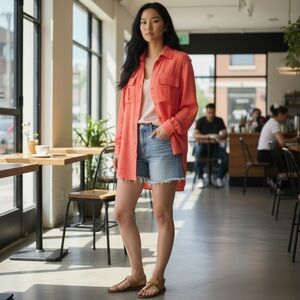 Vibrant Coral Button-Down Shirt